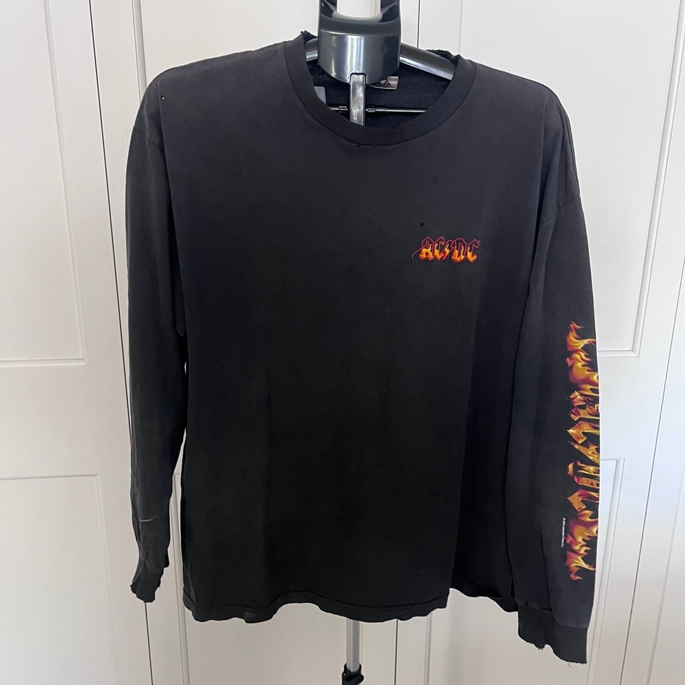 Vintage 2000 AC/DC Long Sleeve‎ Shirt Flames Graphic Alstyle XL Distressed